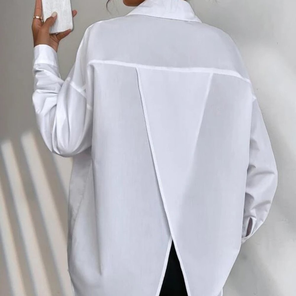Preppy White Button down Oversized Boyfriend Top - Picture 3 of 8